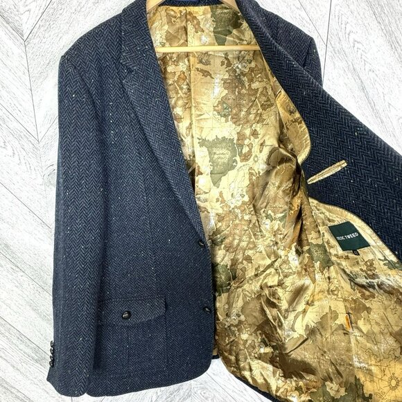 Celtic Tweed Blazer Jacket Mens Size 48R Blue Wool Elbow Patches Sport Coat - Picture 4 of 7